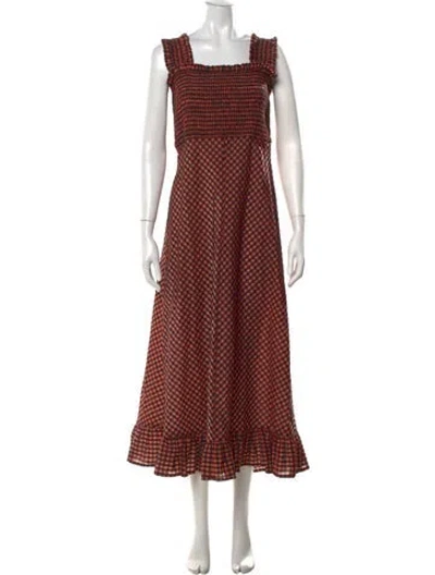 Pre-owned Ganni Plaid Print Long Dress In Black