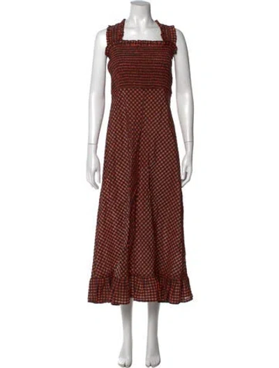 Pre-owned Ganni Plaid Print Long Dress In Black