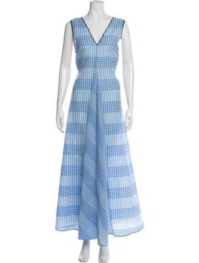 Pre-owned Ganni Plaid Print Long Dress In Blue