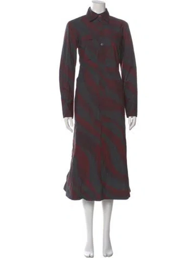 Pre-owned Ganni Plaid Print Long Dress In Burgundy