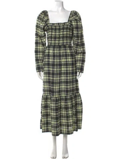 Pre-owned Ganni Plaid Print Long Dress In Multi