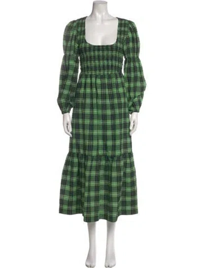 Pre-owned Ganni Plaid Print Long Dress In Multi