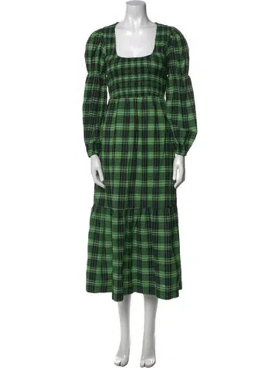 Pre-owned Ganni Plaid Print Long Dress In Multi