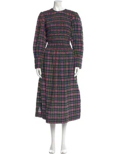 Pre-owned Ganni Plaid Print Long Dress In Multi