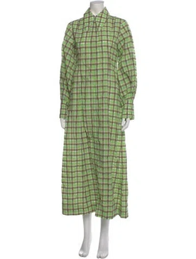 Pre-owned Ganni Plaid Print Long Dress In Multi