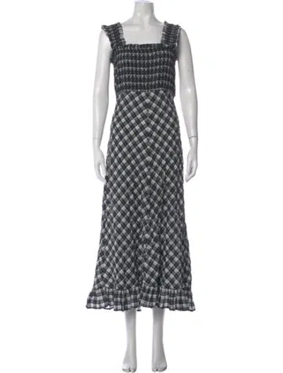 Pre-owned Ganni Plaid Print Long Dress In Multi