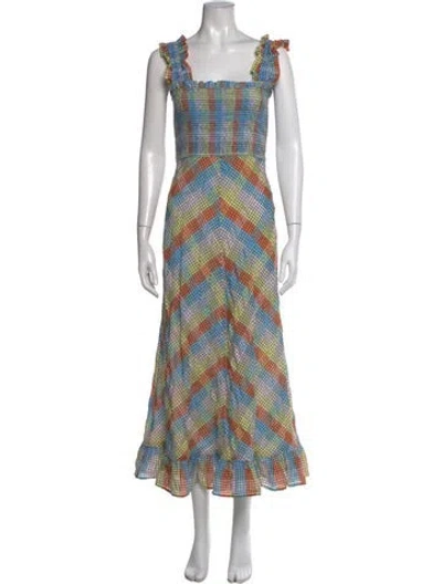 Pre-owned Ganni Plaid Print Long Dress In Multi