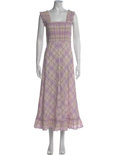 Pre-owned Ganni Plaid Print Long Dress In Pink