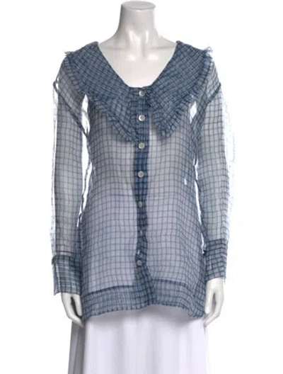 Pre-owned Ganni Plaid Print Long Sleeve Tunic In Blue