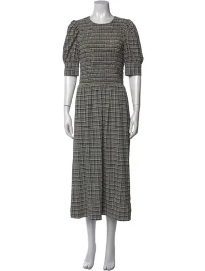 Pre-owned Ganni Plaid Print Midi Length Dress In Black