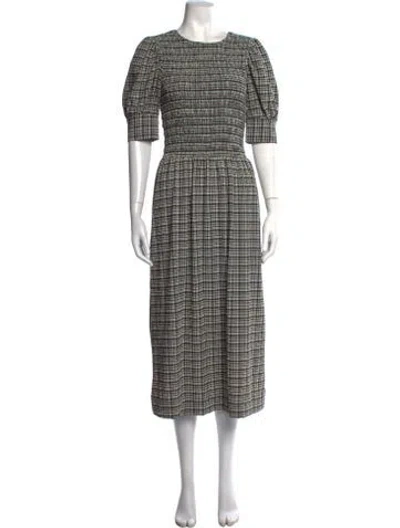 Pre-owned Ganni Plaid Print Midi Length Dress In Black/neutrals