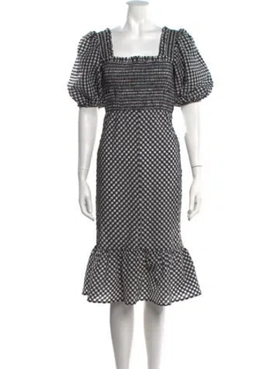 Pre-owned Ganni Plaid Print Midi Length Dress In Black/white