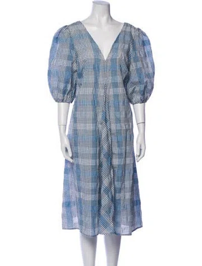 Pre-owned Ganni Plaid Print Midi Length Dress In Blue
