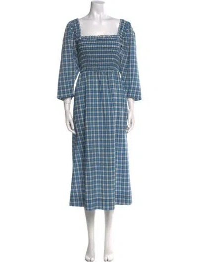 Pre-owned Ganni Plaid Print Midi Length Dress In Blue