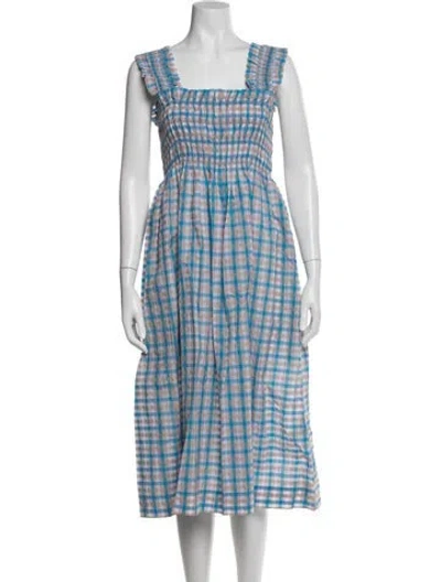 Pre-owned Ganni Plaid Print Midi Length Dress In Blue
