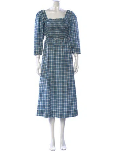 Pre-owned Ganni Plaid Print Midi Length Dress In Blue