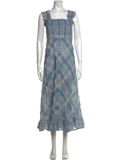 Pre-owned Ganni Plaid Print Midi Length Dress In Blue