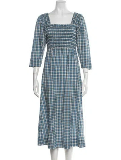 Pre-owned Ganni Plaid Print Midi Length Dress In Blue