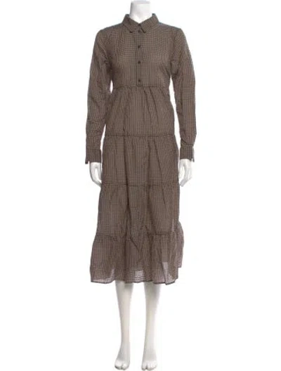 Pre-owned Ganni Plaid Print Midi Length Dress In Brown