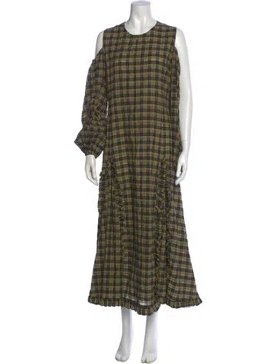 Pre-owned Ganni Plaid Print Midi Length Dress In Green
