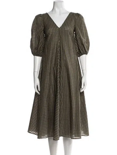 Pre-owned Ganni Plaid Print Midi Length Dress In Green