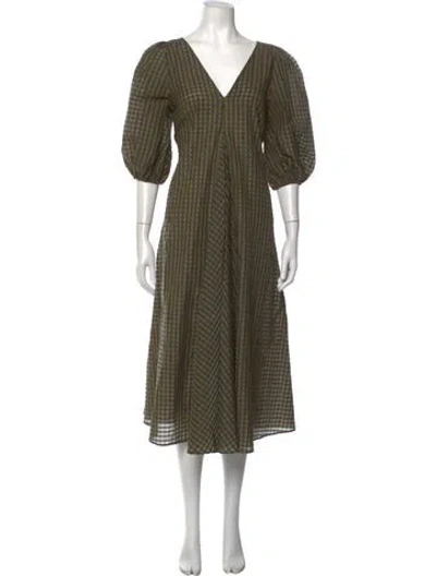 Pre-owned Ganni Plaid Print Midi Length Dress In Green