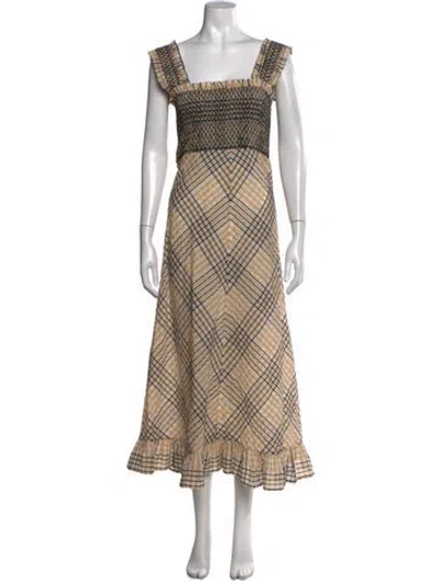 Pre-owned Ganni Plaid Print Midi Length Dress In Neutral