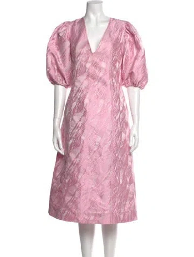Pre-owned Ganni Plaid Print Midi Length Dress In Pink