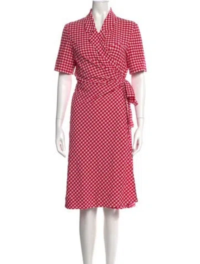 Pre-owned Ganni Plaid Print Midi Length Dress In Pink