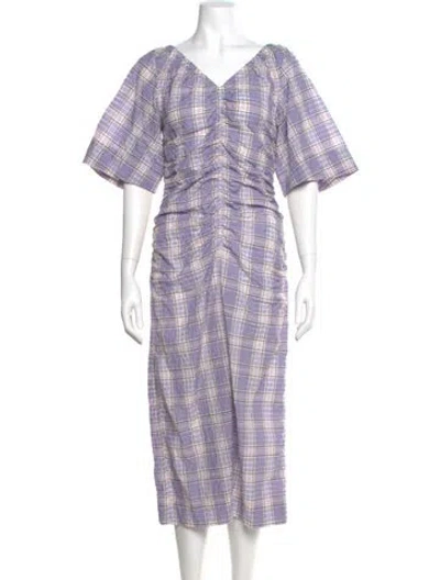 Pre-owned Ganni Plaid Print Midi Length Dress In Purple