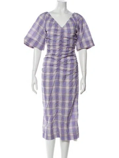 Pre-owned Ganni Plaid Print Midi Length Dress In Purple