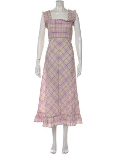 Pre-owned Ganni Plaid Print Midi Length Dress In Purple