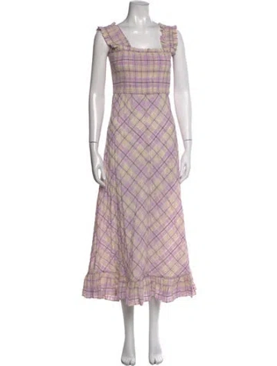 Pre-owned Ganni Plaid Print Midi Length Dress In Purple