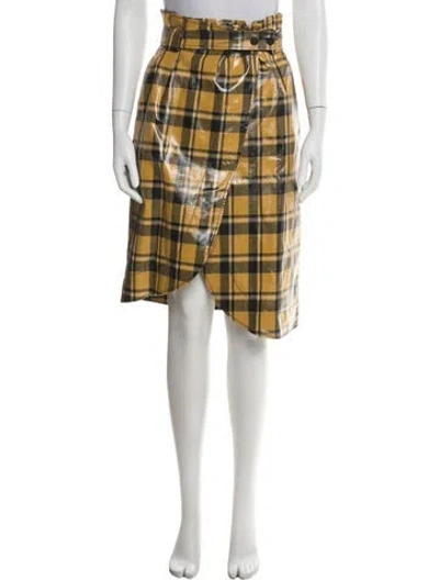 Pre-owned Ganni Plaid Print Midi Length Skirt In Yellow