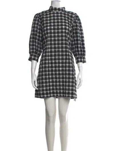 Pre-owned Ganni Plaid Print Mini Dress In Black