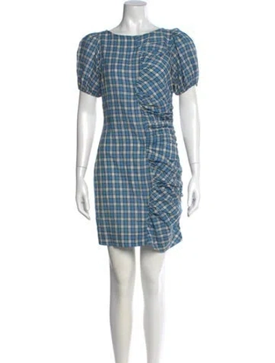 Pre-owned Ganni Plaid Print Mini Dress In Blue