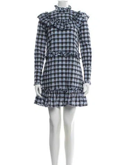 Pre-owned Ganni Plaid Print Mini Dress In Blue