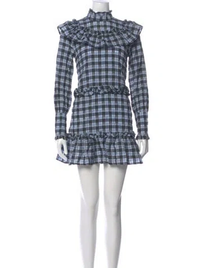 Pre-owned Ganni Plaid Print Mini Dress In Blue