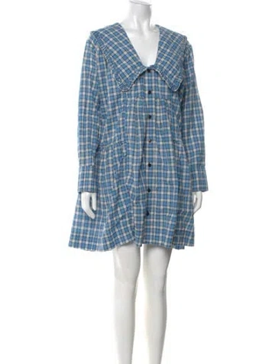Pre-owned Ganni Plaid Print Mini Dress In Blue