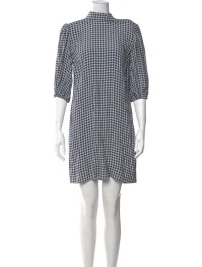 Pre-owned Ganni Plaid Print Mini Dress In Blue