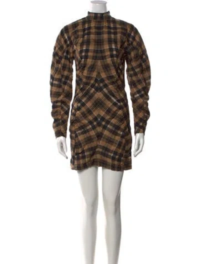 Pre-owned Ganni Plaid Print Mini Dress In Brown
