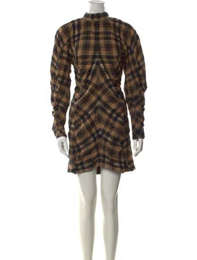 Pre-owned Ganni Plaid Print Mini Dress In Brown