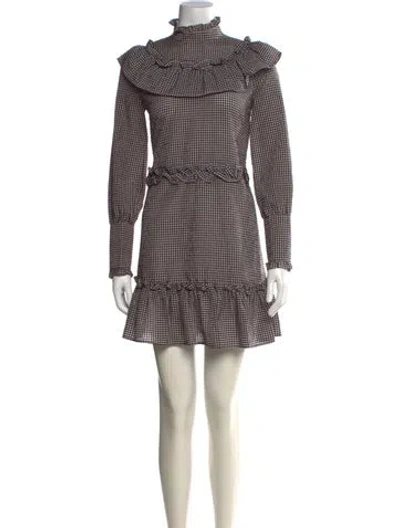 Pre-owned Ganni Plaid Print Mini Dress In Brown