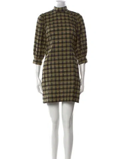 Pre-owned Ganni Plaid Print Mini Dress In Green
