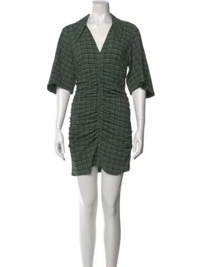 Pre-owned Ganni Plaid Print Mini Dress In Green