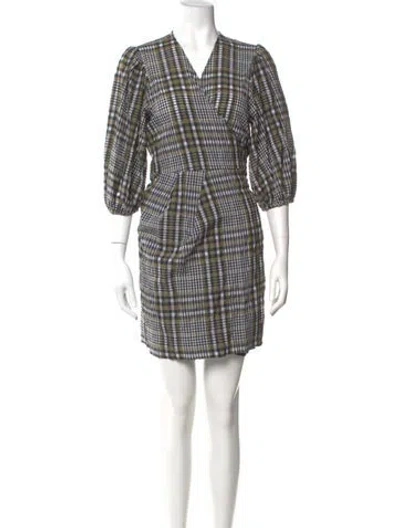 Pre-owned Ganni Plaid Print Mini Dress In Green