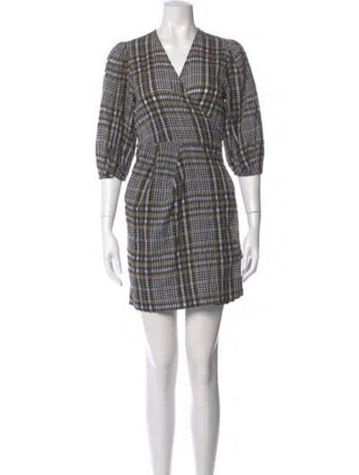 Pre-owned Ganni Plaid Print Mini Dress In Green