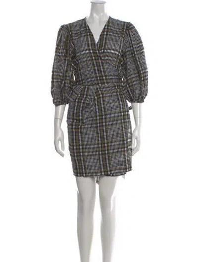 Pre-owned Ganni Plaid Print Mini Dress In Green