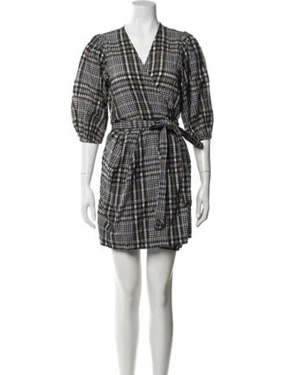 Pre-owned Ganni Plaid Print Mini Dress In Green