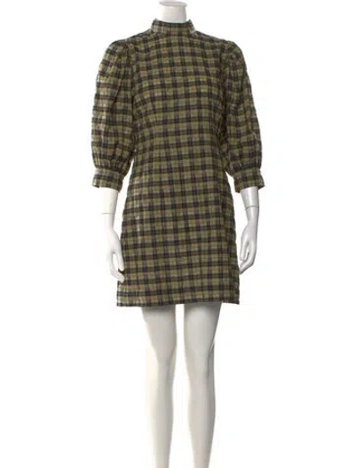 Pre-owned Ganni Plaid Print Mini Dress In Green